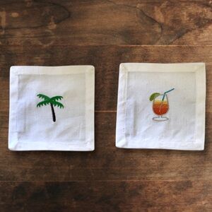 House of Pom Tropical Embroidered White Cocktail Napkins